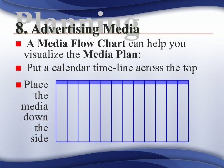 8. Advertising Media Planning A Media Flow Chart can help you visualize the Media