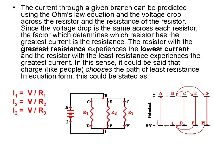  • The current through a given branch can be predicted using the Ohm's