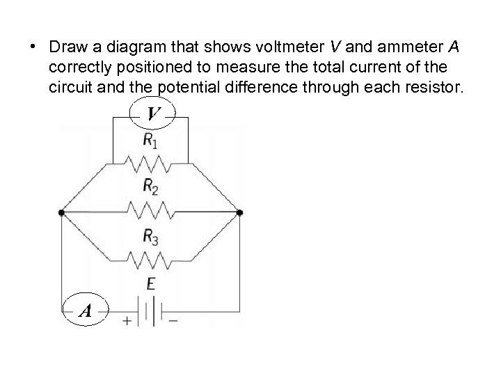  • Draw a diagram that shows voltmeter V and ammeter A correctly positioned
