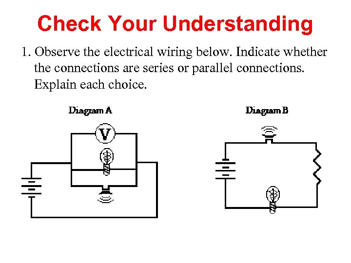 Check Your Understanding 1. Observe the electrical wiring below. Indicate whether the connections are