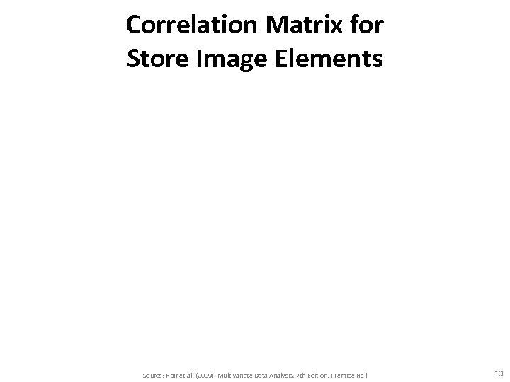 Correlation Matrix for Store Image Elements Source: Hair et al. (2009), Multivariate Data Analysis,