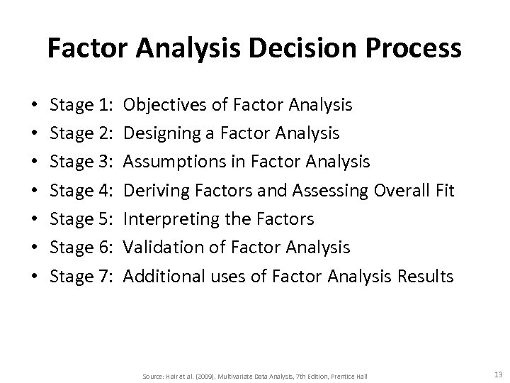 Factor Analysis Decision Process • • Stage 1: Stage 2: Stage 3: Stage 4: