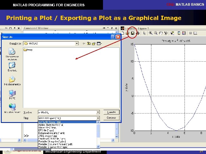 MATLAB PROGRAMMING FOR ENGINEERS CH 2: MATLAB BASICS Printing a Plot / Exporting a