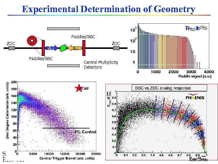 Experimental Determination of Geometry Paddles/BBC ZDC Au Central Multiplicity Detectors Paddle signal (a. u.