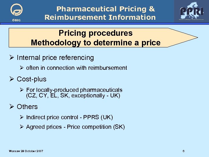 Pharmaceutical Pricing & Reimbursement Information ÖBIG Pricing procedures Methodology to determine a price Ø