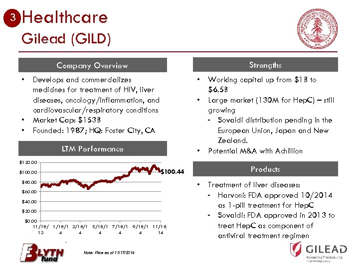 3 Healthcare Gilead (GILD) Company Overview Strengths • Develops and commercializes medicines for treatment