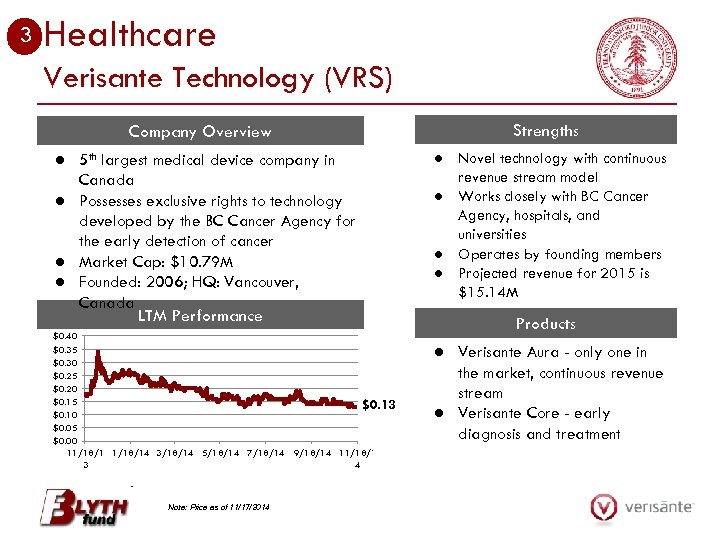 3 Healthcare Verisante Technology (VRS) Company Overview ● 5 th largest medical device company