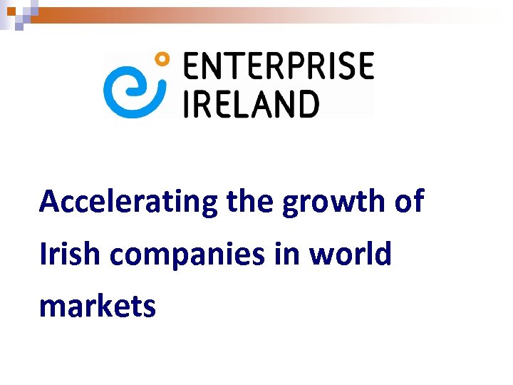 Accelerating the growth of Irish companies in world markets 