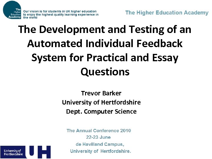 The Development and Testing of an Automated Individual Feedback System for Practical and Essay
