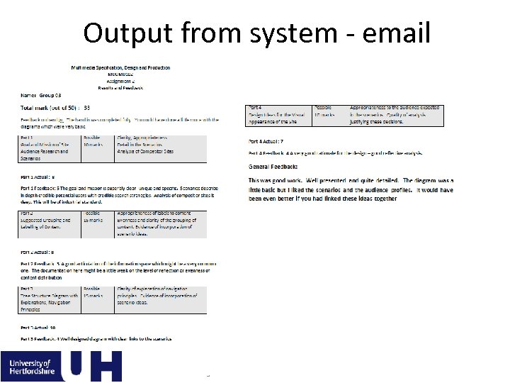 Output from system - email 