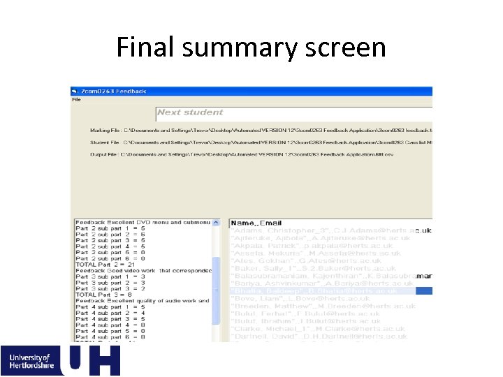 Final summary screen 