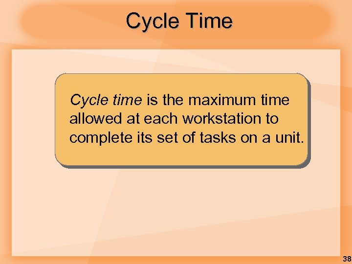 Cycle Time Cycle time is the maximum time allowed at each workstation to complete