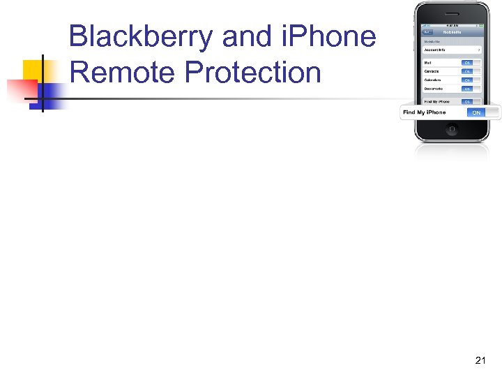 Blackberry and i. Phone Remote Protection 21 