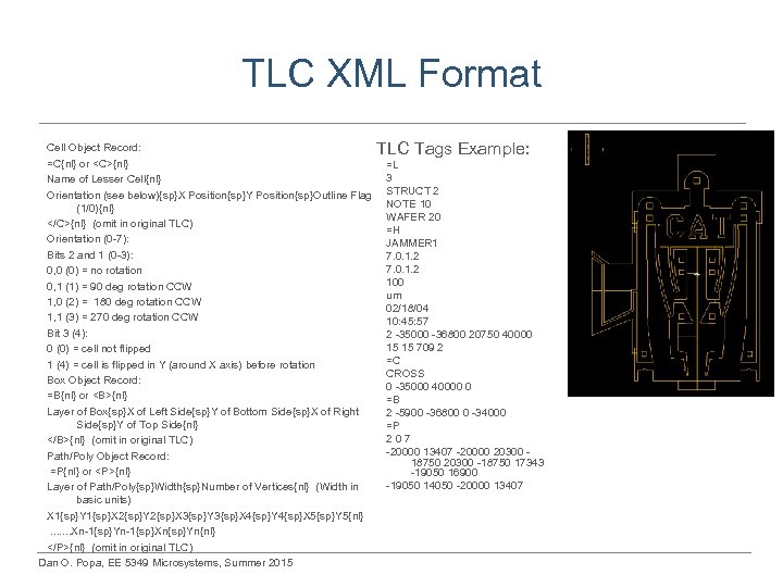 TLC XML Format Cell Object Record: =C{nl} or <C>{nl} Name of Lesser Cell{nl} Orientation