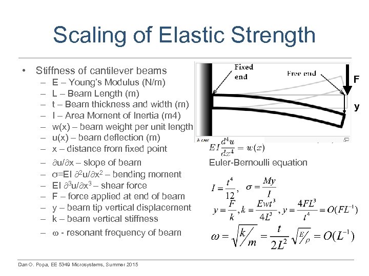 Scaling of Elastic Strength • Stiffness of cantilever beams – – – – E