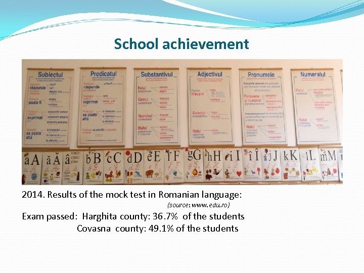 School achievement 2014. Results of the mock test in Romanian language: (source: www. edu.