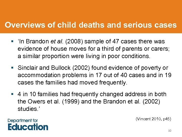Overviews of child deaths and serious cases § ‘In Brandon et al. (2008) sample
