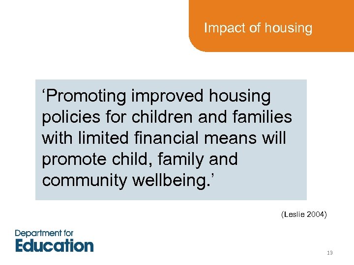 Impact of housing ‘Promoting improved housing policies for children and families with limited financial
