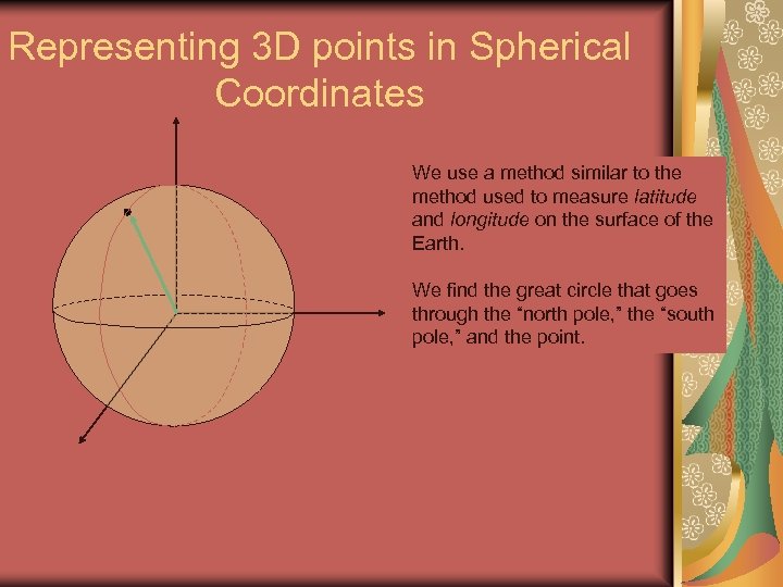 Representing 3 D points in Spherical Coordinates We use a method similar to the