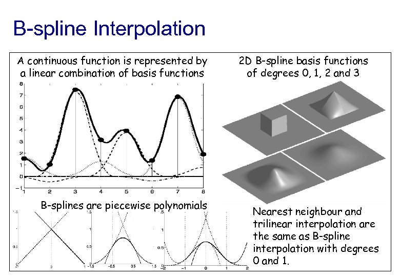 B-spline Interpolation A continuous function is represented by a linear combination of basis functions