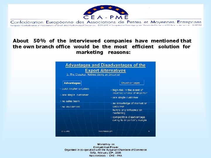 About 50% of the interviewed companies have mentioned that the own branch office would