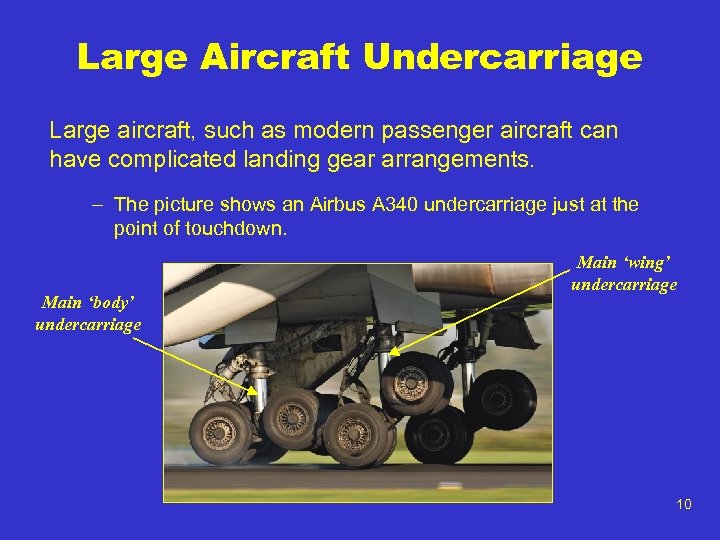 Large Aircraft Undercarriage Large aircraft, such as modern passenger aircraft can have complicated landing