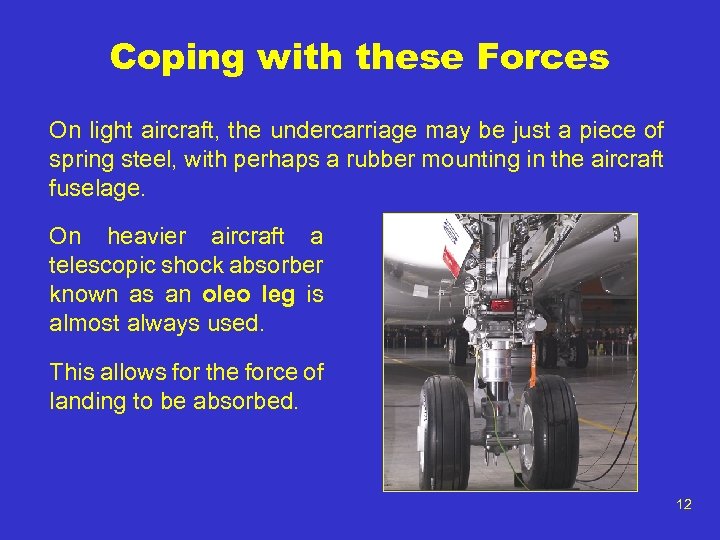 Coping with these Forces On light aircraft, the undercarriage may be just a piece