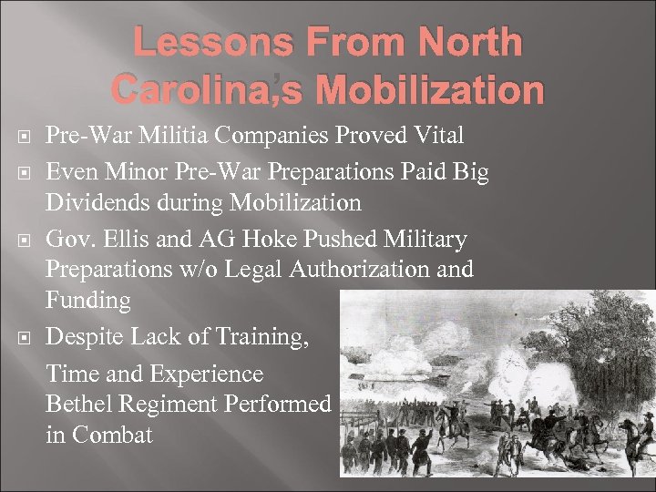 Lessons From North Carolina’s Mobilization Pre-War Militia Companies Proved Vital Even Minor Pre-War Preparations