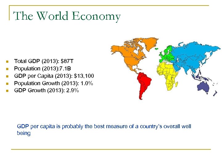 The World Economy n n n Total GDP (2013): $87 T Population (2013): 7.
