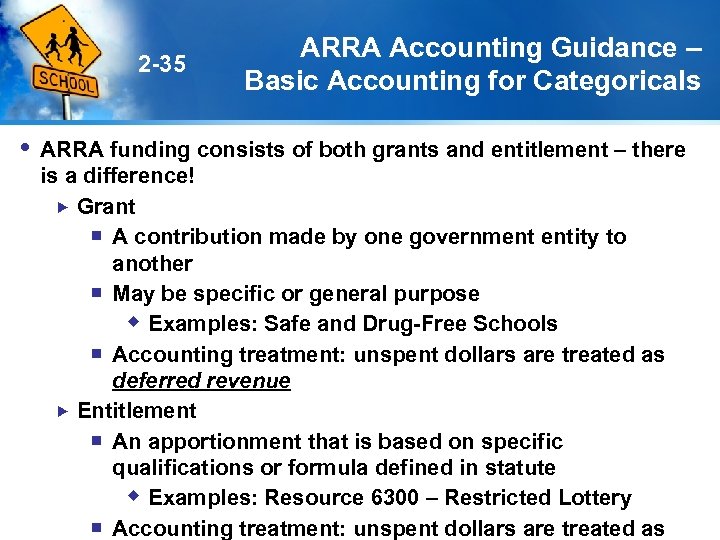 2 -35 ARRA Accounting Guidance – Basic Accounting for Categoricals ARRA funding consists of