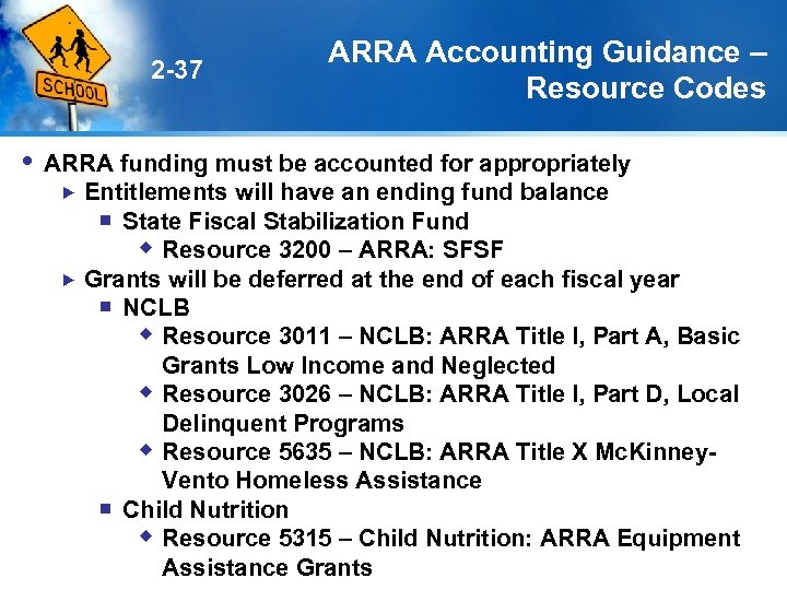 2 -37 ARRA Accounting Guidance – Resource Codes ARRA funding must be accounted for