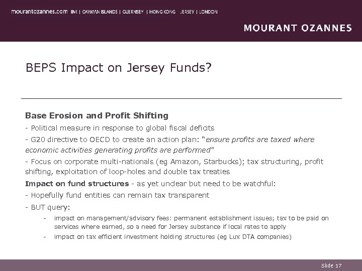 BEPS Impact on Jersey Funds? Base Erosion and Profit Shifting - Political measure in