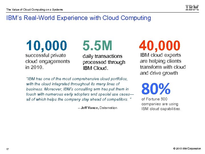 The Value of Cloud Computing on z Systems IBM’s Real-World Experience with Cloud Computing