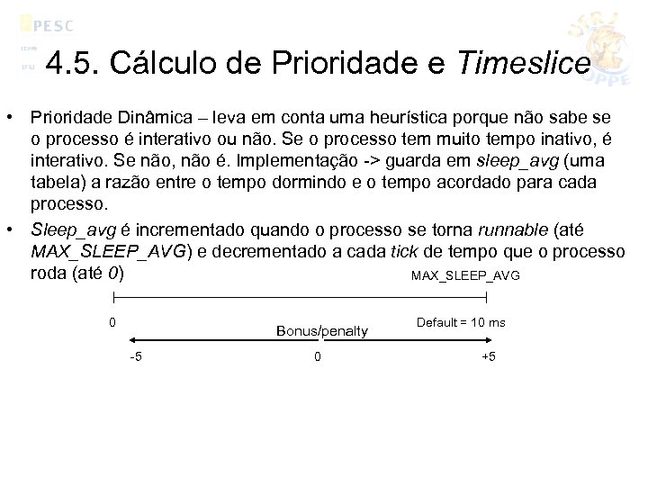 4. 5. Cálculo de Prioridade e Timeslice • Prioridade Dinâmica – leva em conta