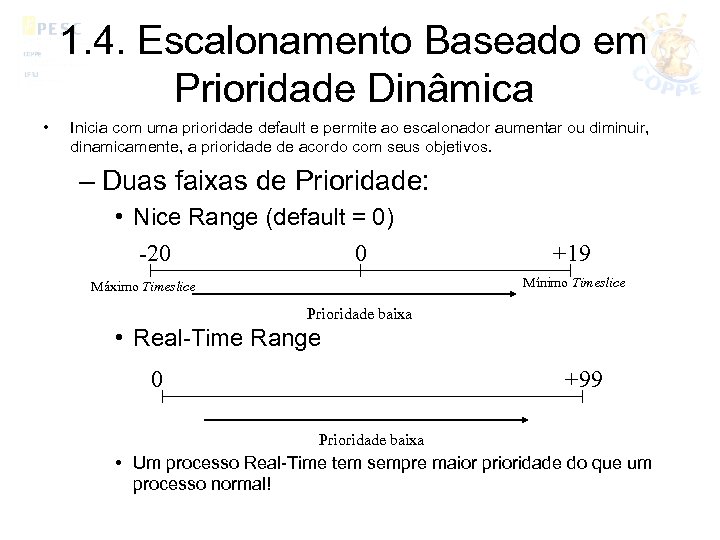 1. 4. Escalonamento Baseado em Prioridade Dinâmica • Inicia com uma prioridade default e