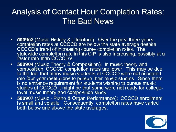 Analysis of Contact Hour Completion Rates: The Bad News • 500902 (Music History &