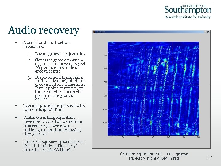 Audio recovery • • Normal audio extraction procedure: 1. Locate groove trajectories 2. Generate