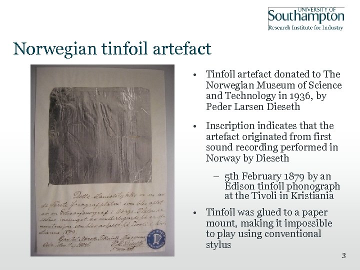 Norwegian tinfoil artefact • Tinfoil artefact donated to The Norwegian Museum of Science and