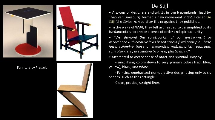 De Stijl Furniture by Rietveld • A group of designers and artists in the