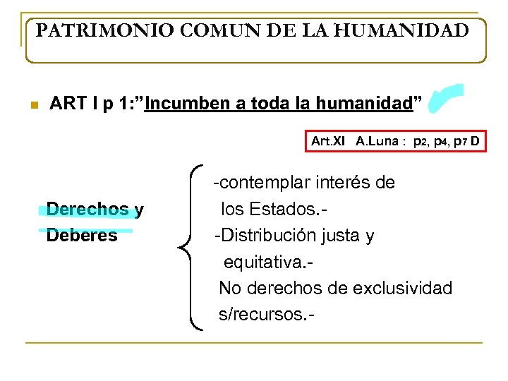 PATRIMONIO COMUN DE LA HUMANIDAD n ART I p 1: ”Incumben a toda la