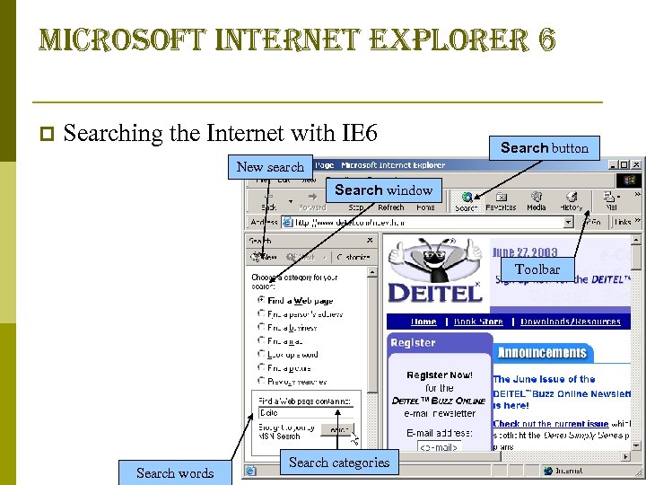 microsoft internet explorer 6 p Searching the Internet with IE 6 Search button New