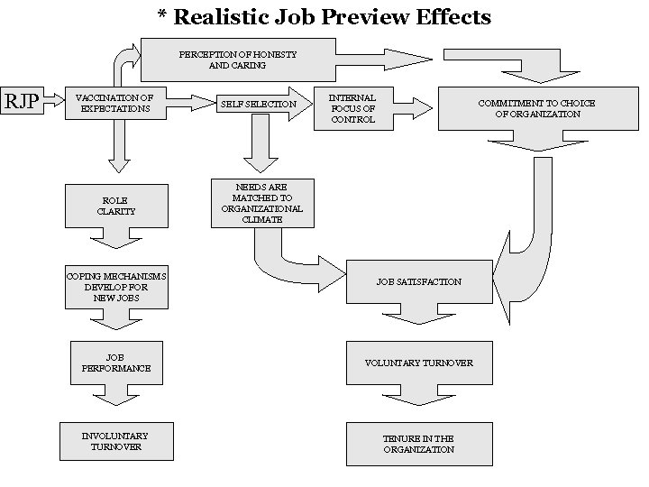 * Realistic Job Preview Effects PERCEPTION OF HONESTY AND CARING RJP VACCINATION OF EXPECTATIONS