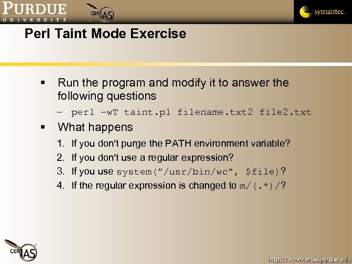 Perl Taint Mode Exercise Run the program and modify it to answer the following