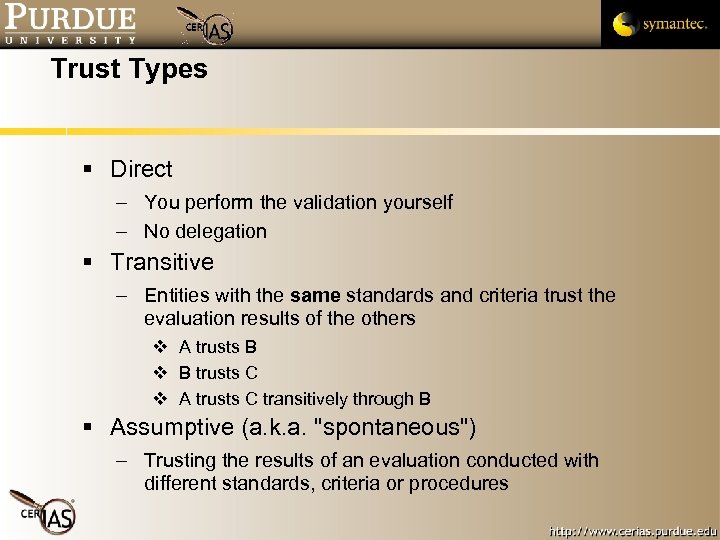 Trust Types Direct – You perform the validation yourself – No delegation Transitive –
