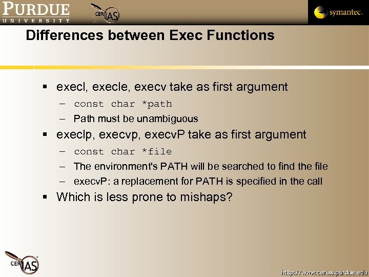 Differences between Exec Functions execl, execle, execv take as first argument – const char
