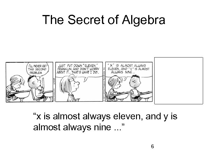 The Secret of Algebra “x is almost always eleven, and y is almost always