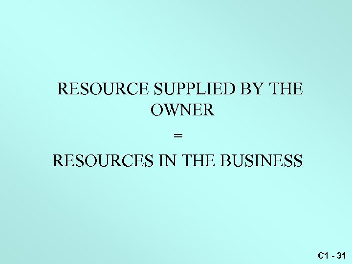  RESOURCE SUPPLIED BY THE OWNER = RESOURCES IN THE BUSINESS C 1 -