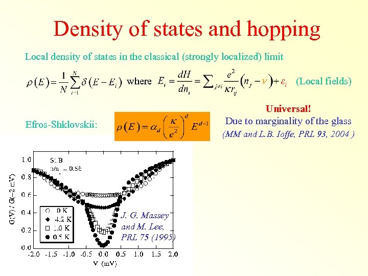 Density of states and hopping Local density of states in the classical (strongly localized)