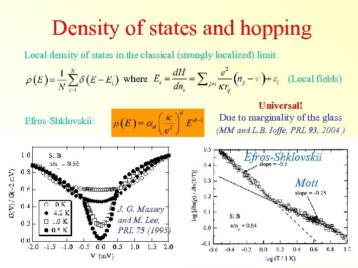 Density of states and hopping Local density of states in the classical (strongly localized)