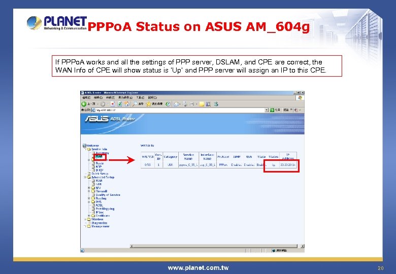 PPPo. A Status on ASUS AM_604 g If PPPo. A works and all the